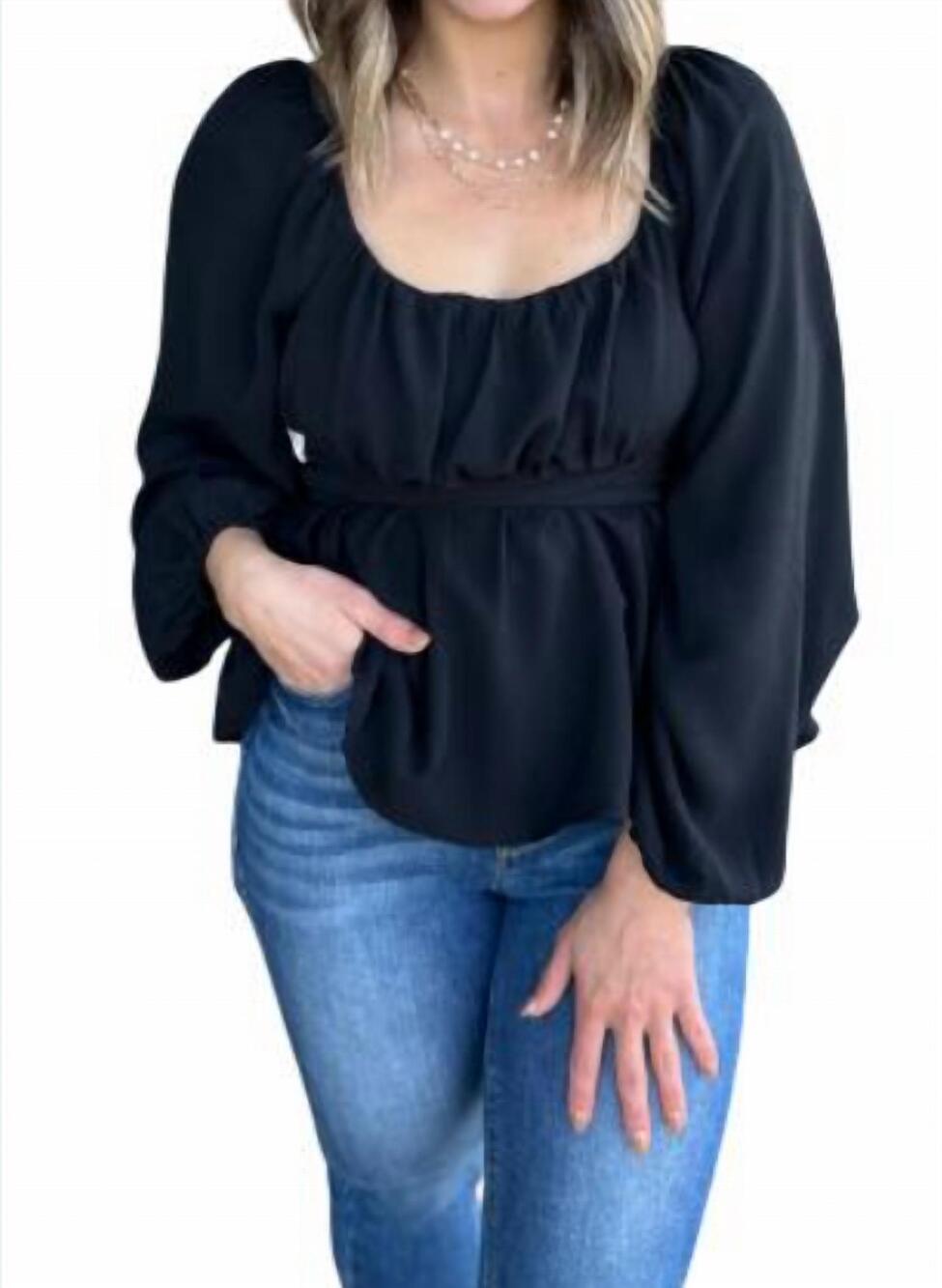 NEW BLU PEPPER women's tied with love blouse in black